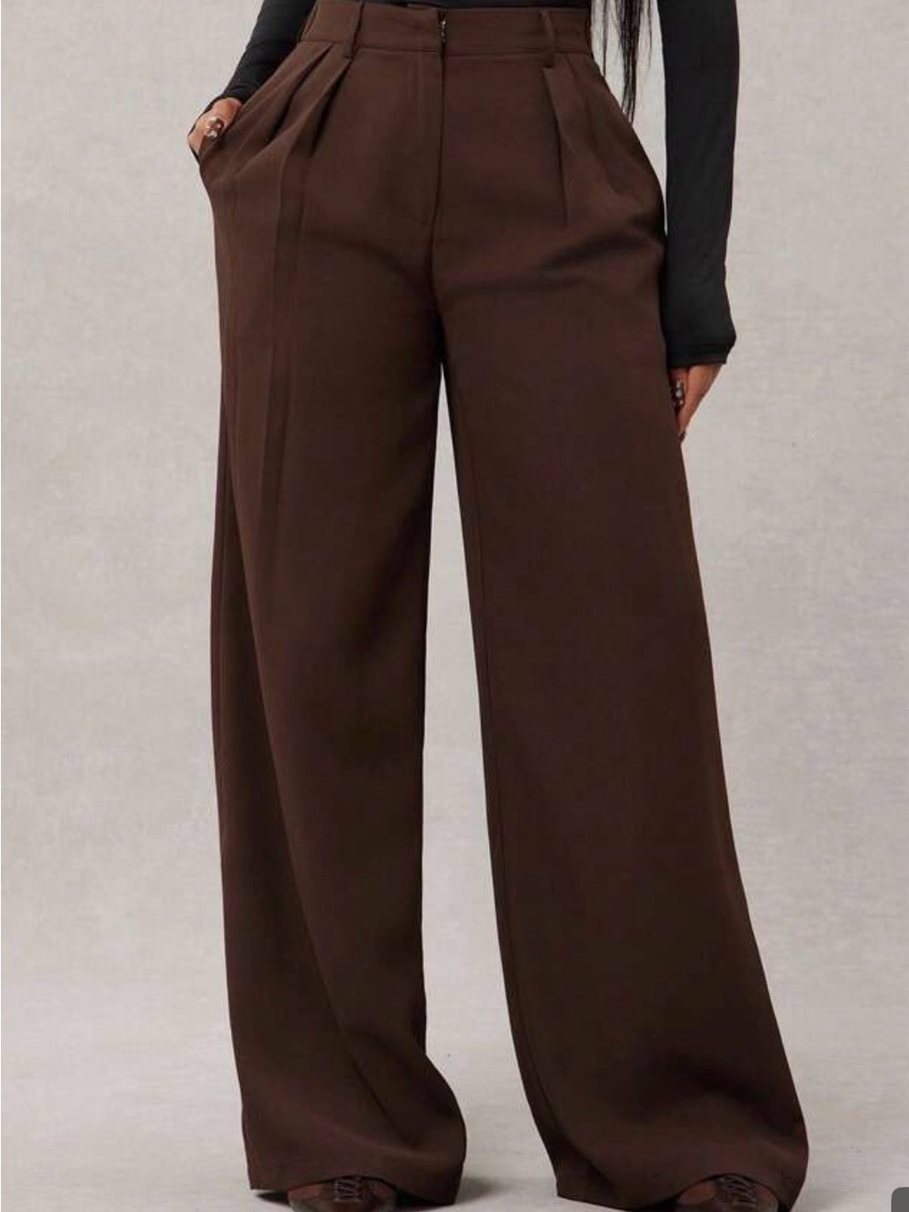 SHEIN Chocolate Brown High-Waist Wide Leg Trousers